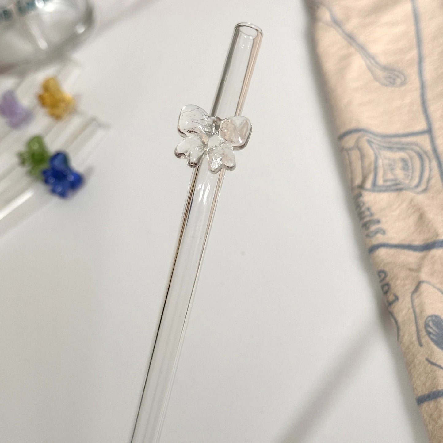 Pailles en Verre Réutilisables avec Papillon