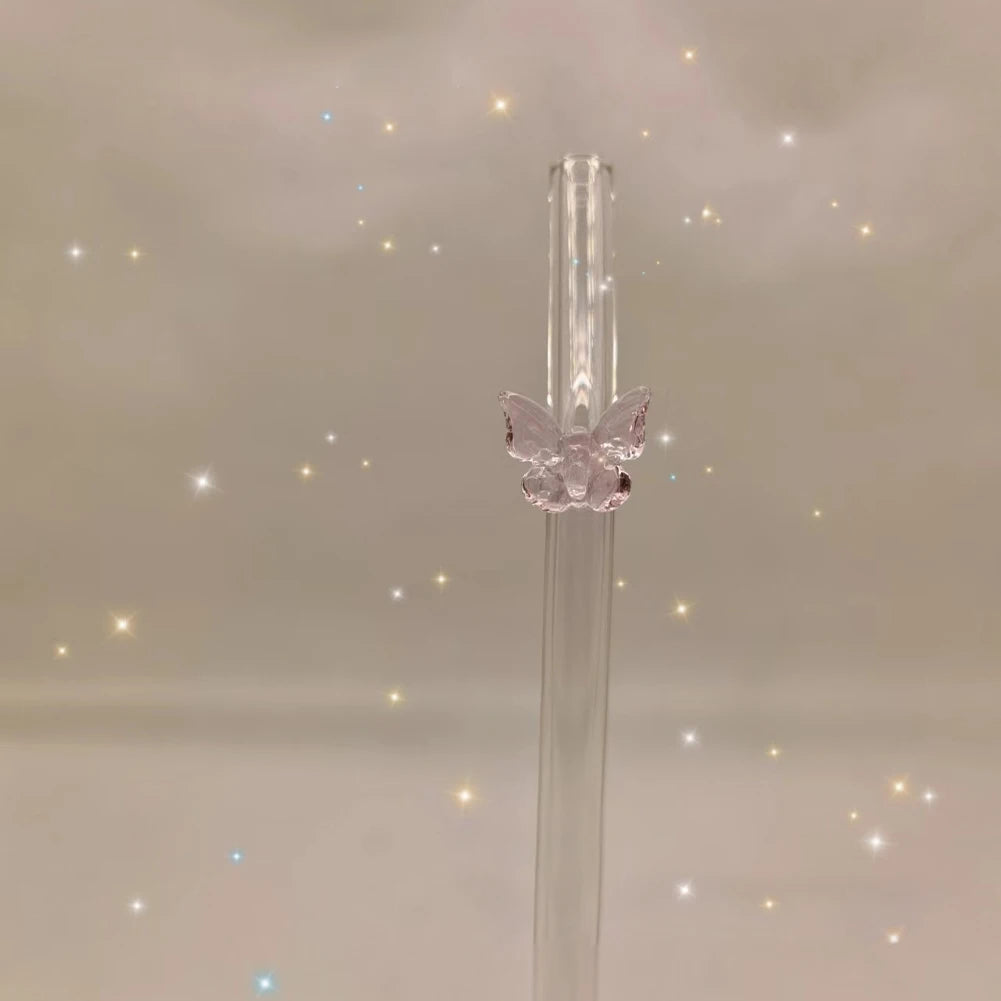 Pailles en Verre Réutilisables avec Papillon