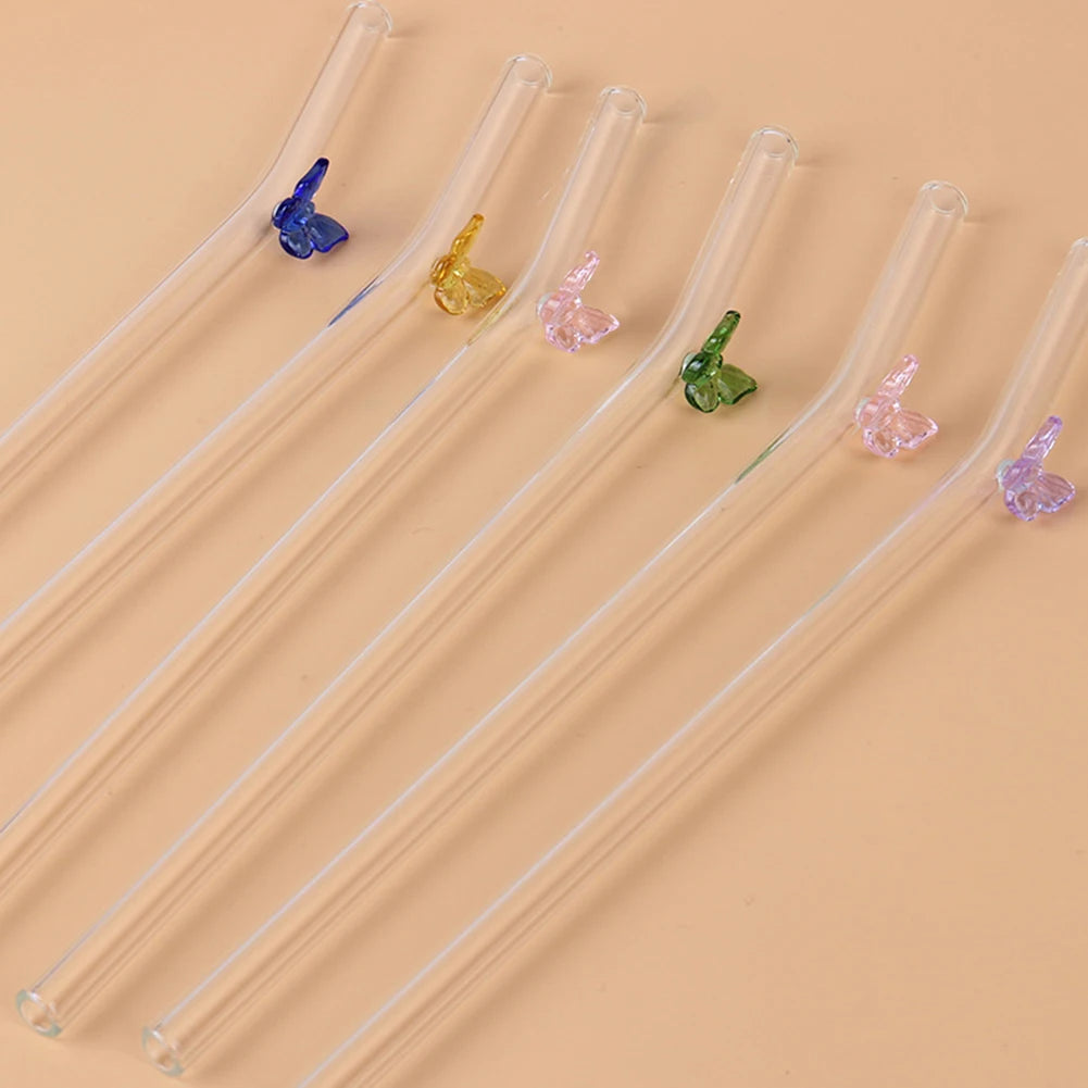 Pailles en Verre Réutilisables avec Papillon