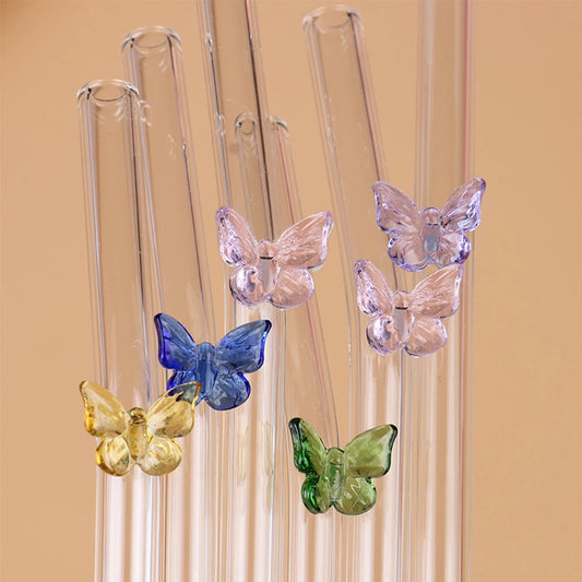 Reusable Glass Straws With Butterfly