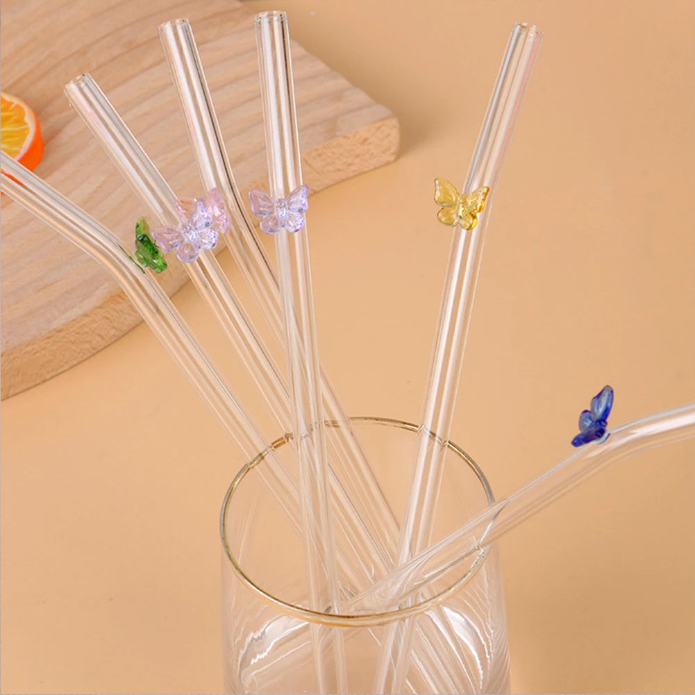 Pailles en Verre Réutilisables avec Papillon
