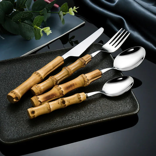 Bamboo Handle Stainless Steel Cutlery Set